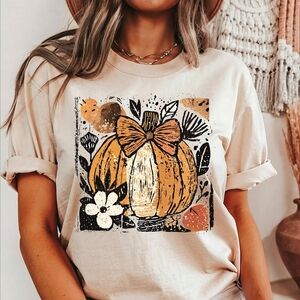 Graphic Pumpkin Print Beige T-Shirt